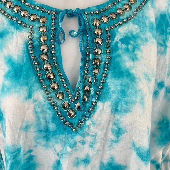 OSO Casuals Blue Tie Dye Tunic Stud Detail neck Size L - Picture 4 of 8